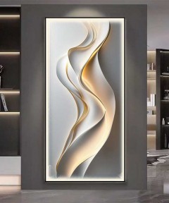Black Frame Gray And White Crystall Procelein Painting With Lighting